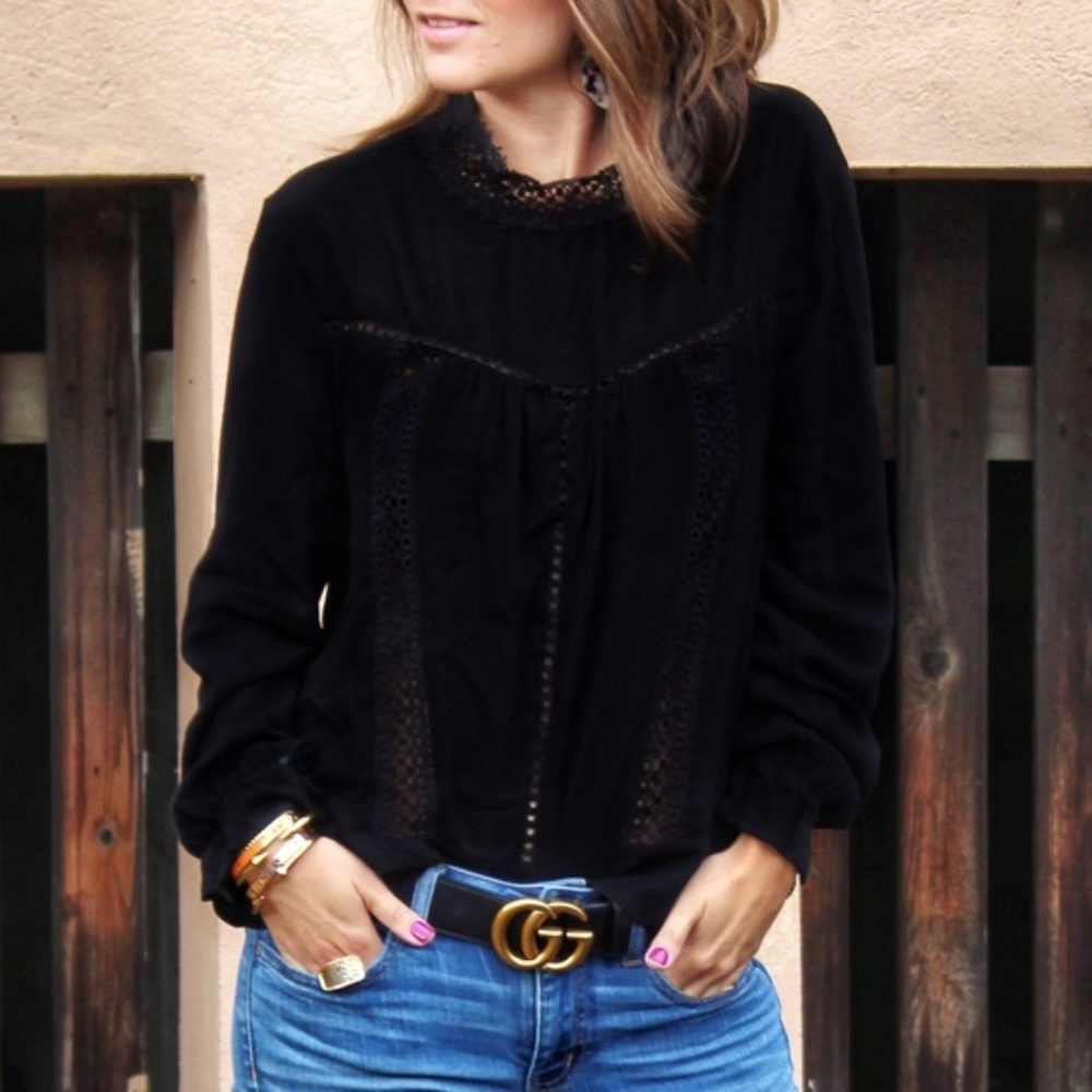Nadia Rima Mock Lace Black Top - Picture 2 of 5